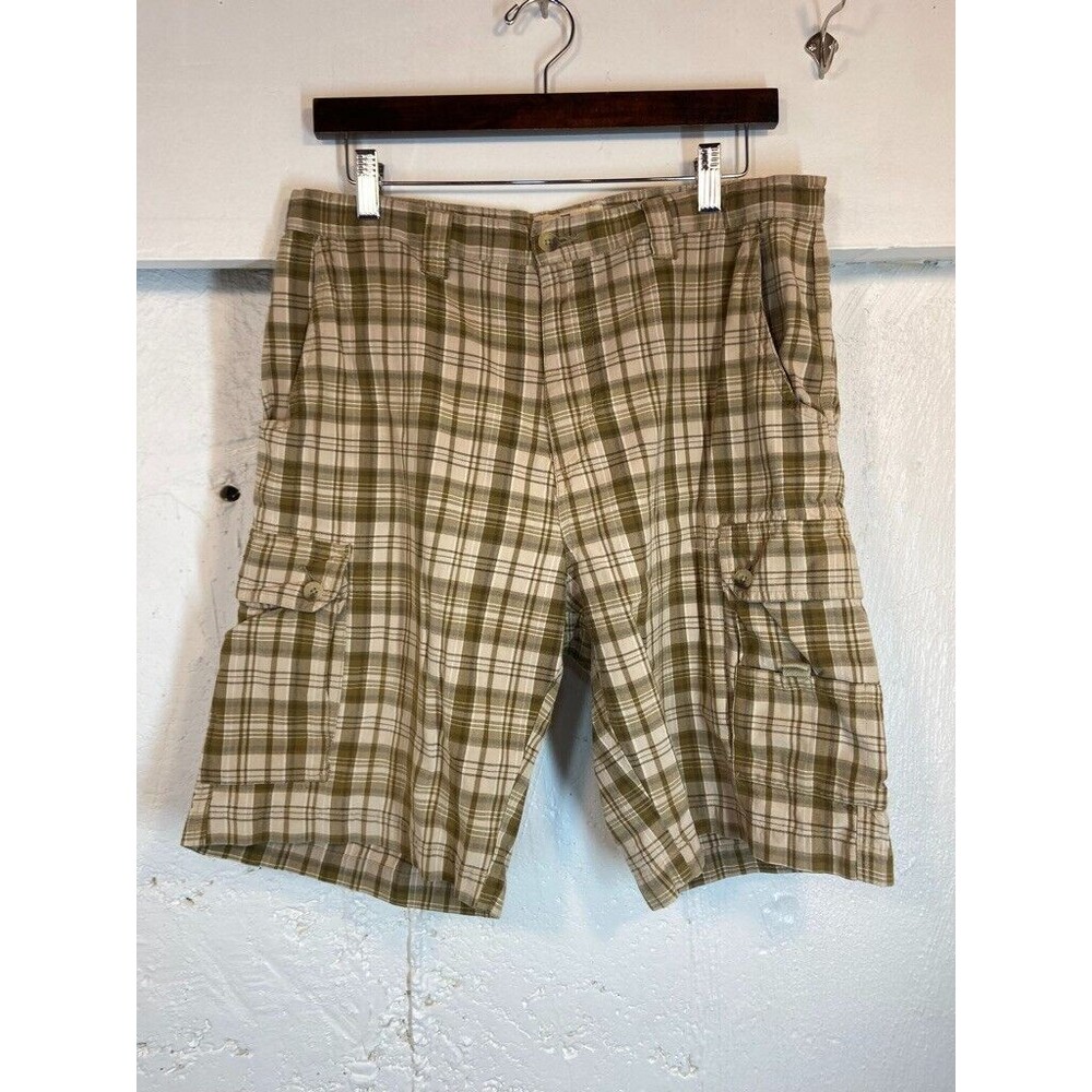 Vntg Woolrich Mens Cargo Shorts Multicolor Plaid 100% Cotton 32 X 10 Brown